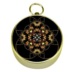 Fractal Stained Glass Ornate Gold Compasses by Pakrebo