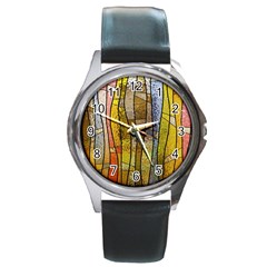 Stained Glass Window Colorful Round Metal Watch by Pakrebo