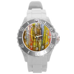 Stained Glass Window Colorful Round Plastic Sport Watch (l) by Pakrebo