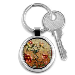 Flower Cubism Mosaic Vintage Key Chains (round)  by Pakrebo