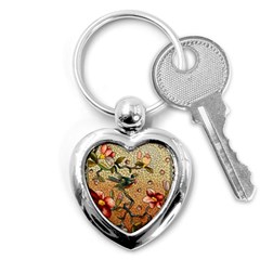 Flower Cubism Mosaic Vintage Key Chains (heart)  by Pakrebo