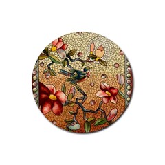 Flower Cubism Mosaic Vintage Rubber Round Coaster (4 Pack)  by Pakrebo