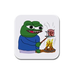 Apu Apustaja Roasting A Snail On A Campfire Pepe The Frog Pepethefrog The Helper Kekistan Rubber Square Coaster (4 Pack)  by snek