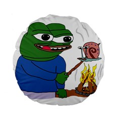 Apu Apustaja Roasting A Snail On A Campfire Pepe The Frog Pepethefrog The Helper Kekistan Standard 15  Premium Round Cushions by snek