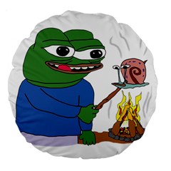 Apu Apustaja Roasting A Snail On A Campfire Pepe The Frog Pepethefrog The Helper Kekistan Large 18  Premium Round Cushions by snek