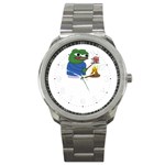 Apu Apustaja roasting a snail on a campfire Pepe the frog PepeTheFrog The Helper Kekistan Sport Metal Watch Front