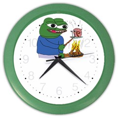 Apu Apustaja Roasting A Snail On A Campfire Pepe The Frog Pepethefrog The Helper Kekistan Color Wall Clock by snek