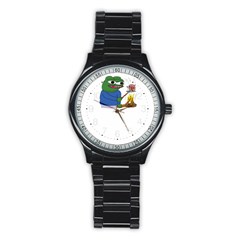 Apu Apustaja Roasting A Snail On A Campfire Pepe The Frog Pepethefrog The Helper Kekistan Stainless Steel Round Watch by snek