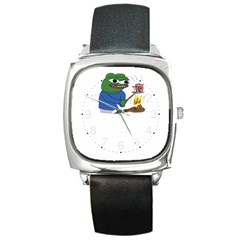 Apu Apustaja Roasting A Snail On A Campfire Pepe The Frog Square Metal Watch by snek