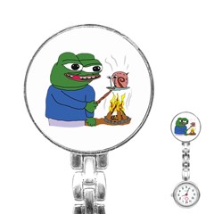 Apu Apustaja Roasting A Snail On A Campfire Pepe The Frog Stainless Steel Nurses Watch by snek