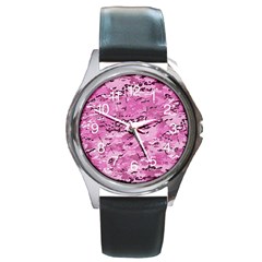 Pink Camouflage Army Military Girl Round Metal Watch by snek