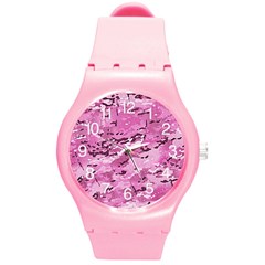 Pink Camouflage Army Military Girl Round Plastic Sport Watch (m) by snek