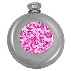 Standard Pink Camouflage Army Military Girl Funny Pattern Round Hip Flask (5 Oz) by snek