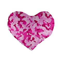 Standard Pink Camouflage Army Military Girl Funny Pattern Standard 16  Premium Heart Shape Cushions by snek