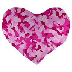 Standard Pink Camouflage Army Military Girl Funny Pattern Large 19  Premium Flano Heart Shape Cushions by snek