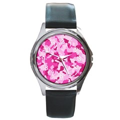 Standard Pink Camouflage Army Military Girl Round Metal Watch by snek