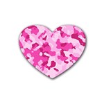 Standard Pink Camouflage Army Military Girl Rubber Coaster (Heart)  Front