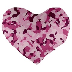 Standard Violet Pink Camouflage Army Military Girl Large 19  Premium Flano Heart Shape Cushions by snek