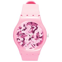 Standard Violet Pink Camouflage Army Military Girl Round Plastic Sport Watch (m)