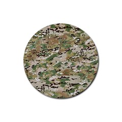 Wood Camouflage Military Army Green Khaki Pattern Rubber Round Coaster (4 Pack)  by snek