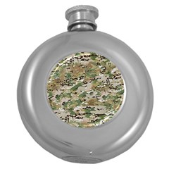 Wood Camouflage Military Army Green Khaki Pattern Round Hip Flask (5 Oz) by snek