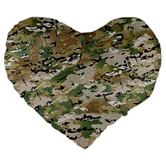 Wood Camouflage Military Army Green Khaki Pattern Large 19  Premium Heart Shape Cushions by snek