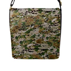 Wood Camouflage Military Army Green Khaki Pattern Flap Closure Messenger Bag (l) by snek