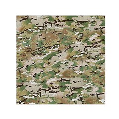 Wood Camouflage Military Army Green Khaki Pattern Small Satin Scarf (square) by snek