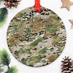 Wood Camouflage Military Army Green Khaki Pattern Ornament (round) by snek