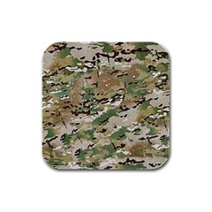 Wood Camouflage Military Army Green Khaki Pattern Rubber Square Coaster (4 Pack)  by snek