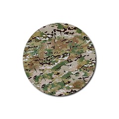 Wood Camouflage Military Army Green Khaki Pattern Rubber Round Coaster (4 Pack)  by snek