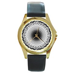 Mandala Calming Coloring Page Round Gold Metal Watch by Pakrebo