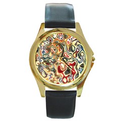 Abstract Background Pattern Art Round Gold Metal Watch by Pakrebo