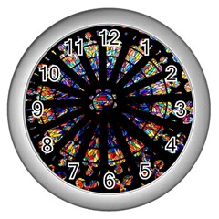 Church Stained Glass Windows Colors Wall Clock (silver) by Pakrebo