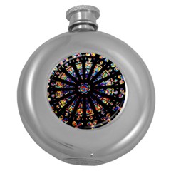 Church Stained Glass Windows Colors Round Hip Flask (5 Oz) by Pakrebo