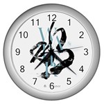 Water Calligraphy  Wall Clock (Silver) Front