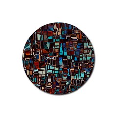 Stained Glass Mosaic Abstract Rubber Round Coaster (4 Pack)  by Pakrebo