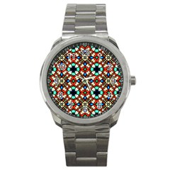 Stained Glass Pattern Texture Face Sport Metal Watch by Pakrebo