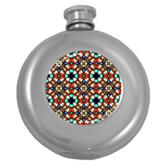 Stained Glass Pattern Texture Face Round Hip Flask (5 Oz) by Pakrebo