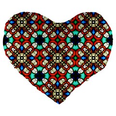 Stained Glass Pattern Texture Face Large 19  Premium Flano Heart Shape Cushions by Pakrebo