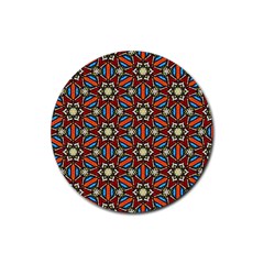 Pattern Stained Glass Church Rubber Coaster (round)  by Pakrebo