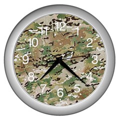 Wood Camouflage Military Army Green Khaki Pattern Wall Clock (silver) by snek