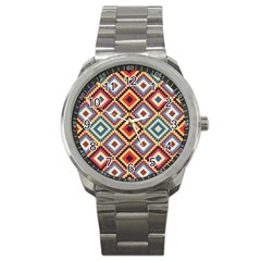 Native American Pattern Sport Metal Watch by Valentinaart