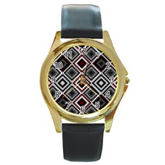 Native American Pattern Round Gold Metal Watch by Valentinaart