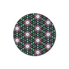 Stained Glass Pattern Church Window Rubber Coaster (round)  by Pakrebo