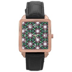 Stained Glass Pattern Church Window Rose Gold Leather Watch  by Pakrebo