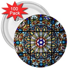 Vitrage Stained Glass Church Window 3  Buttons (100 Pack)  by Pakrebo