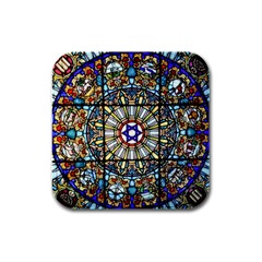 Vitrage Stained Glass Church Window Rubber Square Coaster (4 Pack)  by Pakrebo