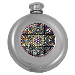 Vitrage Stained Glass Church Window Round Hip Flask (5 Oz) by Pakrebo