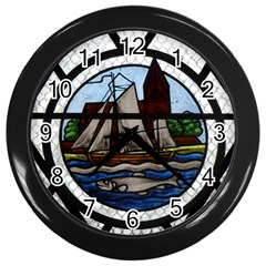 Window Image Stained Glass Wall Clock (black) by Pakrebo